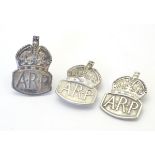Militaria: two WW2 / World War 2 / Second World War silver ARP lapel badges, together with a pin