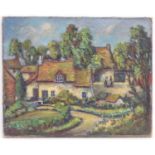 Henry Seymour, XX, Oil on canvas, A naive scene depicting a stylised countryside village with