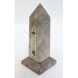 An early 20thC marble table top / desk thermometer formed as an obelisk. Approx. 6 1/4" high