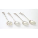 Four George III silver teaspoons, 3x hallmarked London 1814, 1x London 1805. Maker IL. Approx. 5"