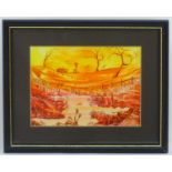 Dave Ashley, XIX, wax painting on paper, A landscape scene with birds and dragonflies. Signed and