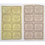 Two sheets of eight Victorian hatter's trade labels; Mrs Albury, Tuscan and Straw Hat