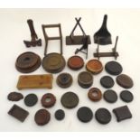 A quantity of assorted wooden plate stands, and vase / ceramics stands of circular form, to