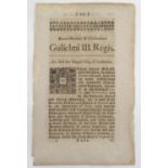 A c. 1700 printed act of parliament, Anno Decimo & Undecimo Gulielmi III. Regis. An Act for