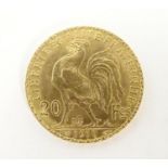 A French Republic 20 franc gold coin, 1910, approx. 6.45g Please Note - we do not make reference