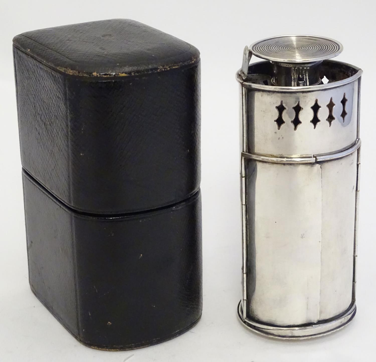 A 19thC silver plate travelling candle lantern with pierced decoration and double doors. Contained - Image 23 of 23