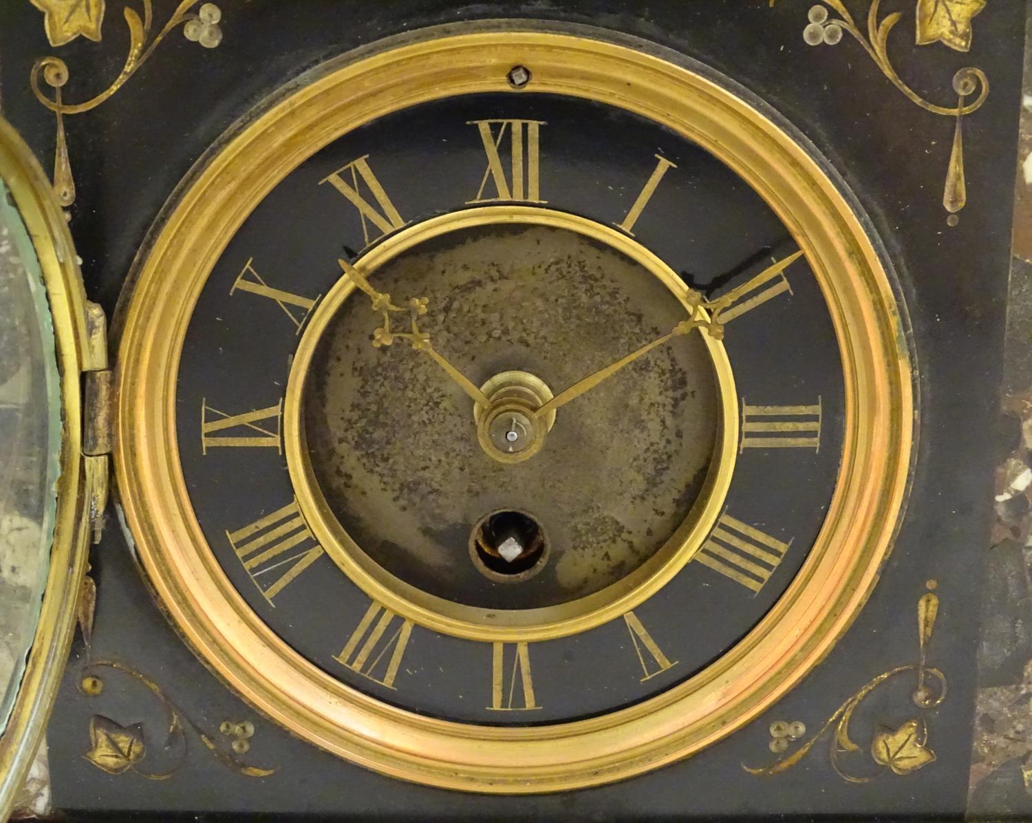 A 19thC slate and marble cased mantel clock, the cylinder movement by Thieble, with gilt - Image 18 of 26