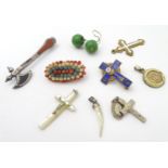 Assorted jewellery etc including pendant crucifix , silver brooch of axe form etc. Please Note -