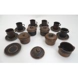 Vintage Retro: Denby style table wares, to include 6 coffee cups and saucers, 4 lidded pots and a