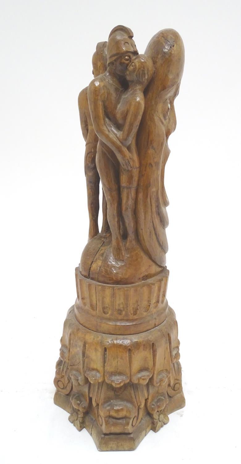 A 20thC carved wooden sculpture titled Tragic Muse to base, monogrammed TD and dated 1971 to side. - Image 7 of 17