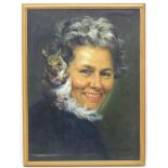 Cavendish, XX, Oil on canvas laid on board, A portrait of a woman with a squirrel perched on her