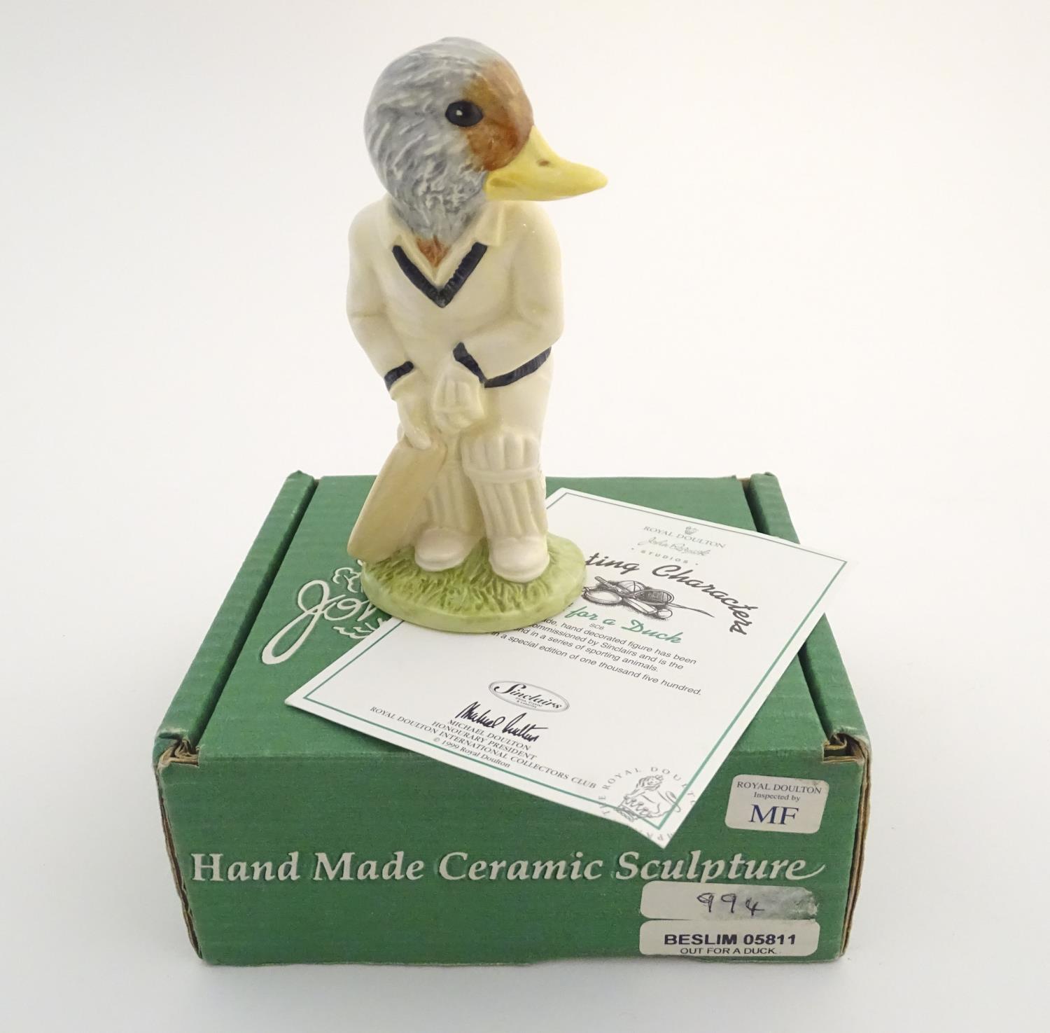 A Beswick Sporting Characters animal figure ' Out for a Duck ', modelled as a duck in cricket whites