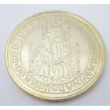 A 2009 Henry VII gold plated hallmarked silver Tudor Sovereign proof coin, 1 1/2" in diameter Please