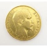 A French Republic 20 franc gold coin, 1858, approx. 6.41g Please Note - we do not make reference