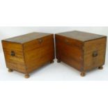 A pair of mid-20thC shipping cases, of stained beech construction with external dovetail joints