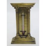 A late 19th / early 20thC brass table top thermometer with a fahrenheit scale within an