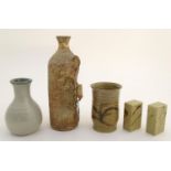 A quantity of assorted studio pottery wares, to include vases, a salt and pepper of rectangular