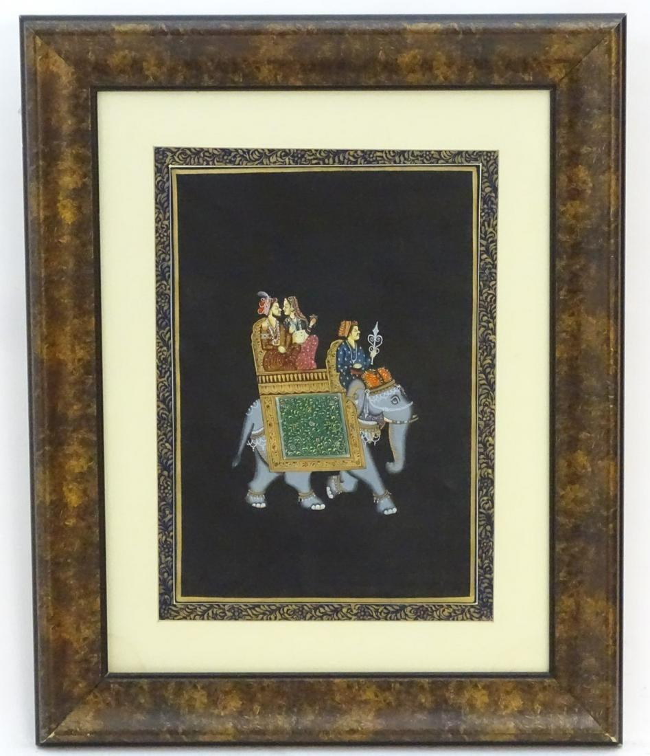 XX, Indian School, Gouache on fabric, A couple seated in a howdah a decorated elephant, possibly a