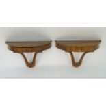 A pair of French demi lune console table with reeded edges and a single short drawer each. 20 1/2"
