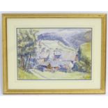Schulz, XX, Watercolour, A landscape scene depicting a village with a church spire in a valley