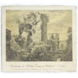 After Ernst Fries (1801?1833), German School, Lithographic print, A view of the tower ruin at