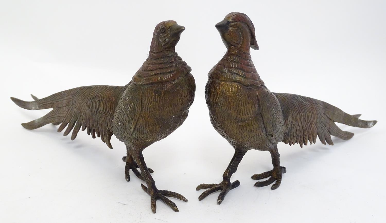 A pair of cast menu holders formed as Lady Amherst pheasants. Largest approx. 11" long Please Note - - Image 8 of 22