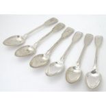 A set of five Victorian Fiddle and Thread pattern teaspoons with engraved armorial to handle,