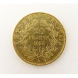 A French Republic 20 franc gold coin, 1855, approx. 6.45g Please Note - we do not make reference