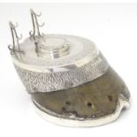 Taxidermy: A Victorian inkwell / standish formed from a horse hoof with silver mounts. Hallmarked