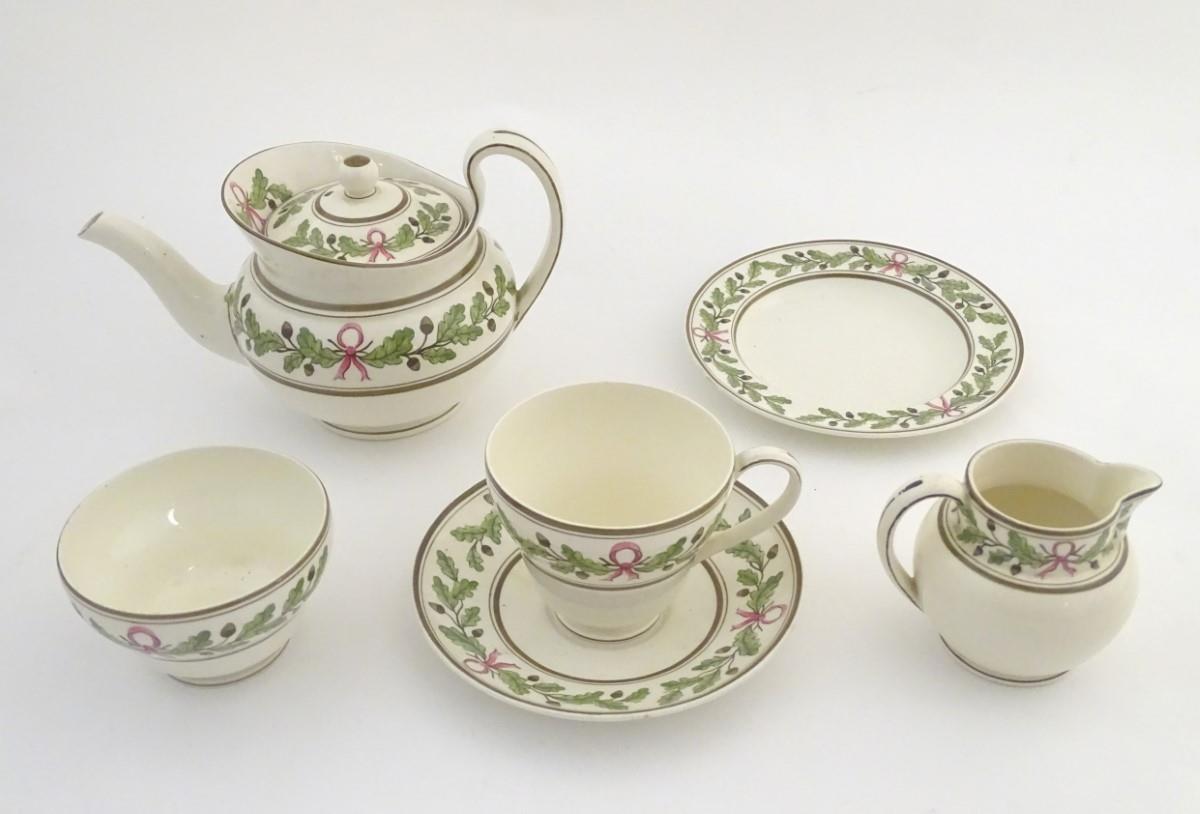 Wedgwood teawares in the pattern Etruria manufactured for James Powell & Sons. Comprising a