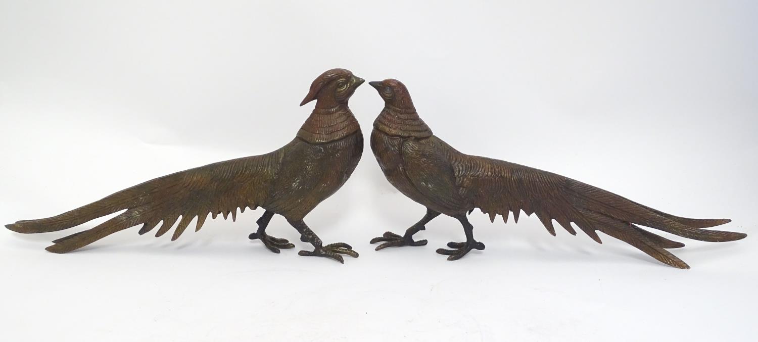 A pair of cast menu holders formed as Lady Amherst pheasants. Largest approx. 11" long Please Note - - Image 13 of 22