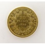 A French Republic 20 franc gold coin, 1859, approx. 6.45g Please Note - we do not make reference