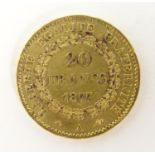 A French Republic 20 franc gold coin, 1877, approx. 6.45g Please Note - we do not make reference