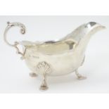 A Victorian silver sauce boat hallmarked London 1891 maker William Hutton & Sons (Edward Hutton). 6"