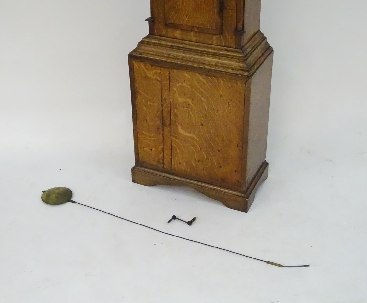 A late 18thC 8 day longcase clock with painted arched enamel dial having rolling moon, the dial - Image 30 of 34