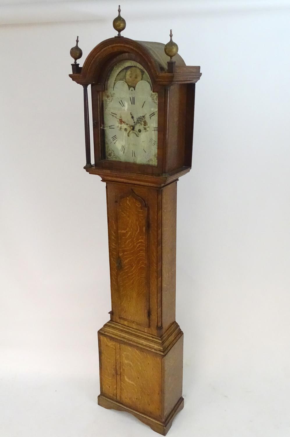 A late 18thC 8 day longcase clock with painted arched enamel dial having rolling moon, the dial - Image 29 of 34