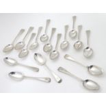 A Victorian set of sixteen Old English Thread pattern dessert spoons with engraved armorial to