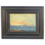 Italian School, XIX-XX, Mixed media on paper, The bay of Naples at sunset, A seascape at Naples with