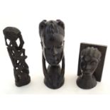 Ethnographic / Native / Tribal: Three African hardwood carvings, to include a bust of a woman, a