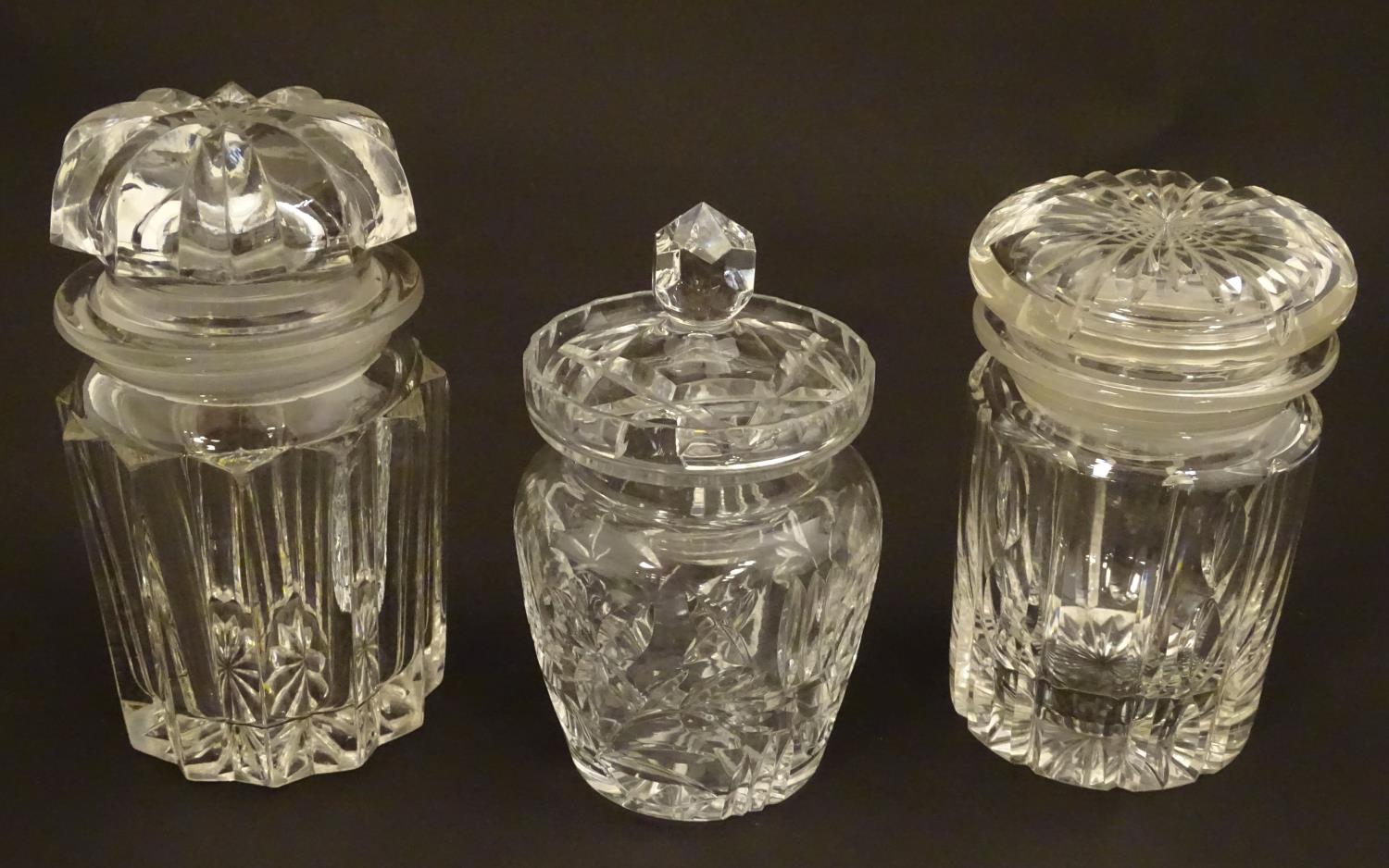 Assorted 19thC / 20thC glass pickle / preserve jars The largest 6" tall (3) Please Note - we do