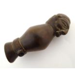 Ethnographic / Native / Tribal : An African Congo wooden whistle with carved figural detail. Approx.