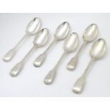 A set of six Victorian Fiddle and Thread pattern tablespoons with engraved armorial to handle,