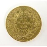 A French Republic 20 franc gold coin, 1852, approx. 6.45g Please Note - we do not make reference