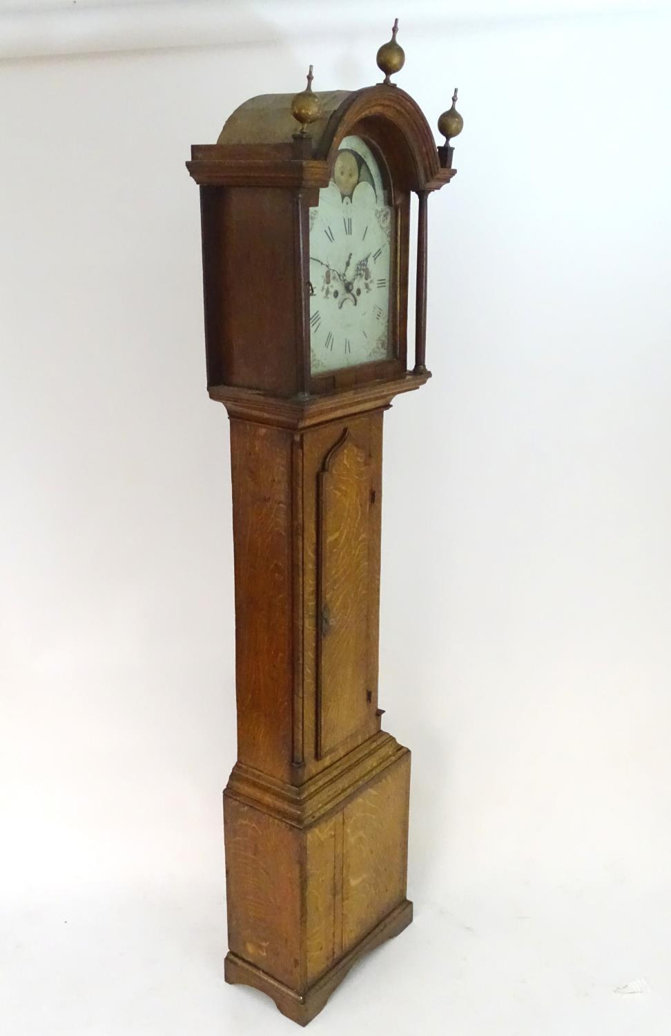 A late 18thC 8 day longcase clock with painted arched enamel dial having rolling moon, the dial - Image 34 of 34