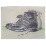 XX, Pastel on paper, A study of an unlaced boot. Approx. 8 1/4" x 11 1/4" Please Note - we do not