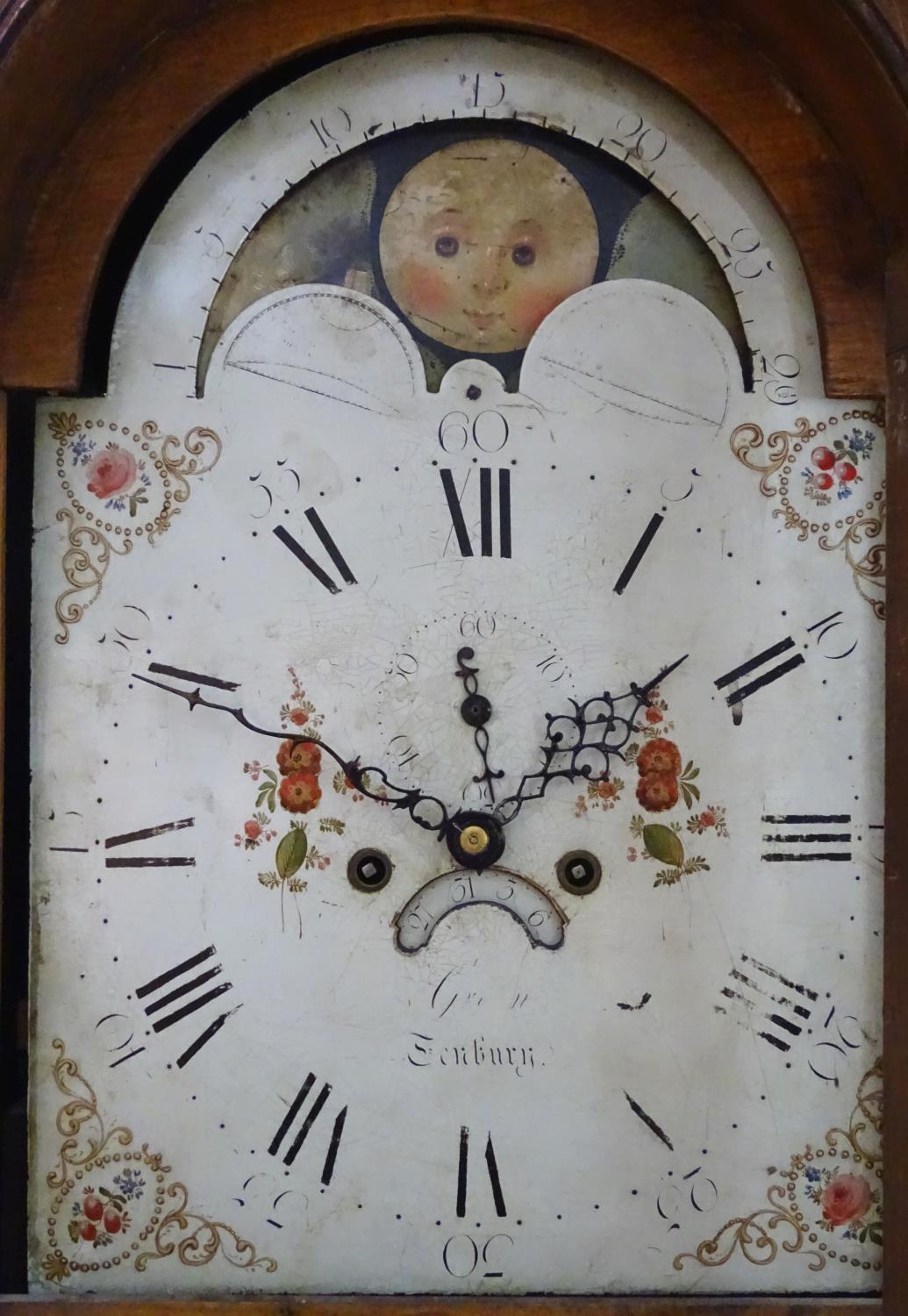 A late 18thC 8 day longcase clock with painted arched enamel dial having rolling moon, the dial - Image 13 of 34