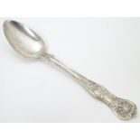 A Scottish silver Queens pattern teaspoon, hallmarked Glasgow, 1858, maker DG (David Greig? Or David