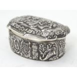 A silver plate box with hinged lid. 2" wide Please Note - we do not make reference to the
