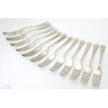 A set of 12 Hanoverian pattern forks hallmarked Sheffield 1964 maker Roberts & Belk Ltd. 7 3/4" long