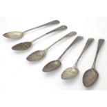 Six assorted George III silver teaspoons to include examples by Peter and William Bateman etc.